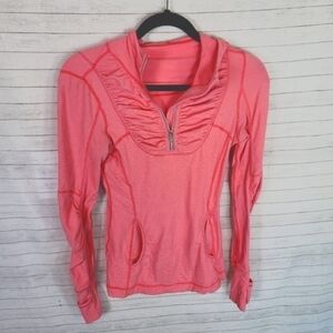 LULULEMON 1/4 ZIP STRIPED HOODED PULLOVER IN SALMON PINK, SZ 4